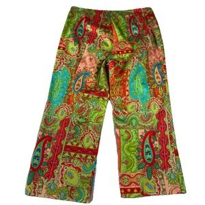 Catherine  Stewart CAPRI PANTS  Cropped SZ 12 GREEN & RED PAISLEY
